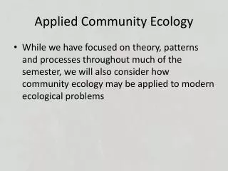 Applied Community Ecology