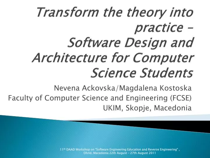 transform the theory into practice software design and architecture for computer science students