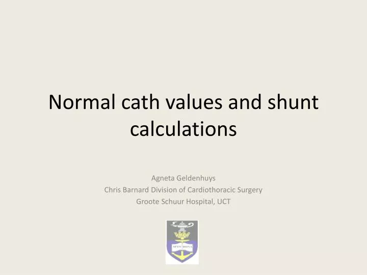 normal cath values and shunt calculations
