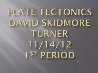 Plate Tectonics David S kidmore T urner 11/14/12 1 st period