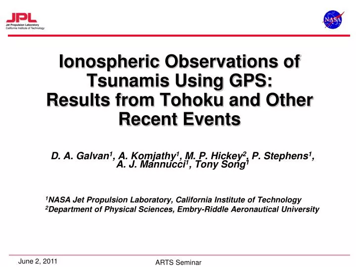 ionospheric observations of tsunamis using gps results from tohoku and other recent events