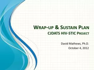 Wrap-up &amp; Sustain Plan CJDATS HIV-STIC Project