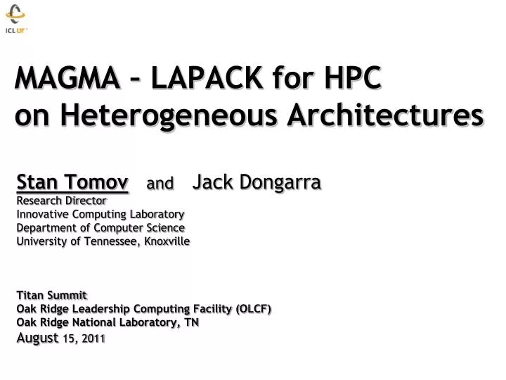 magma lapack for hpc on heterogeneous architectures
