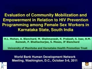 World Bank Human Development Network Meeting, Washington, D.C., October 5-6, 2011