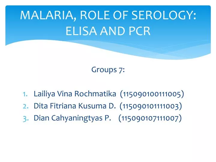 malaria role of serology elisa and pcr