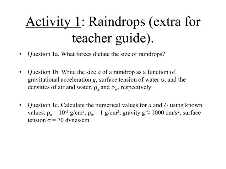 activity 1 raindrops extra for teacher guide