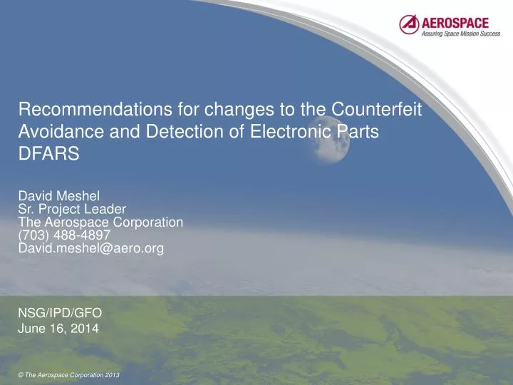recommendations for changes to the counterfeit avoidance and detection of electronic parts dfars