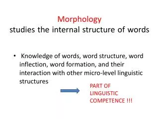 Morphology studies the internal structure of words