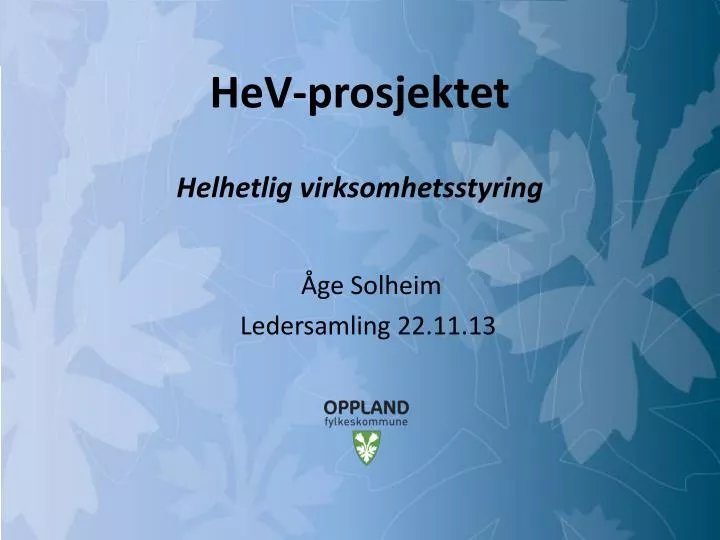 hev prosjektet helhetlig virksomhetsstyring