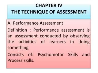 CHAPTER IV THE TECHNIQUE OF ASSESSMENT