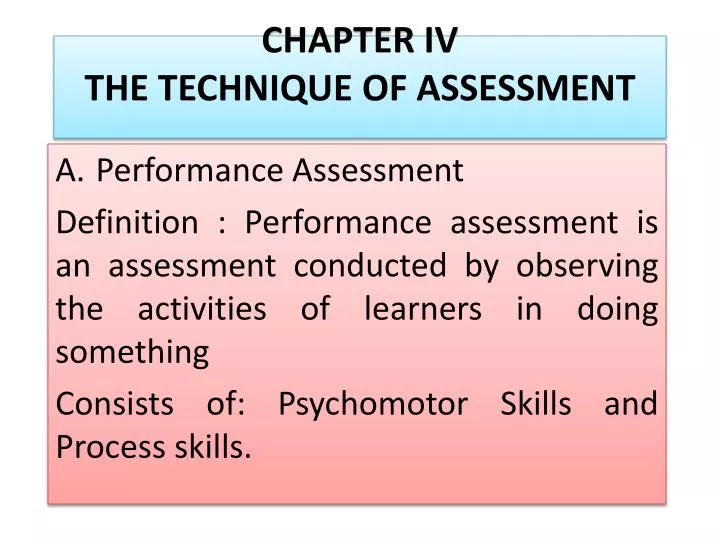 chapter iv the technique of assessment