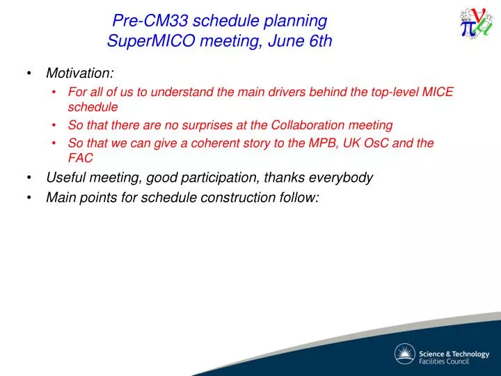 pre cm33 schedule planning supermico meeting june 6th