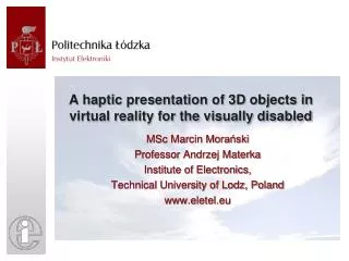 A haptic presentation of 3D objects in virtual reality for the visually disabled