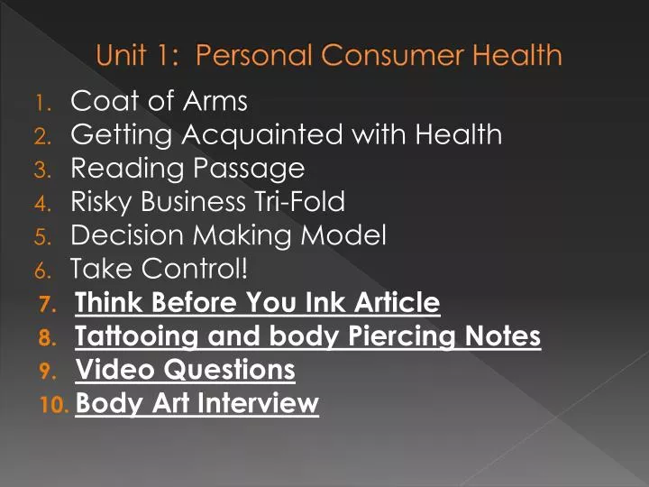 unit 1 personal consumer health