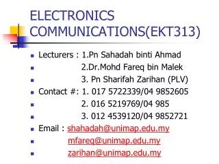 ELECTRONICS COMMUNICATIONS(EKT313)