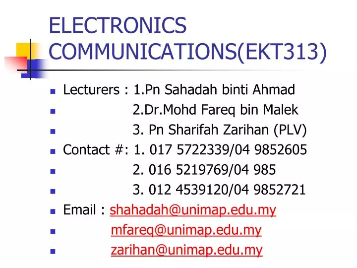 electronics communications ekt313