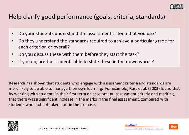 help clarify good performance goals criteria standards