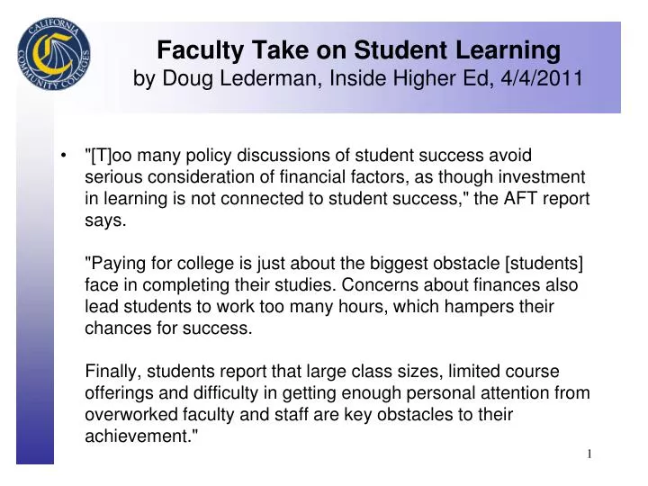 faculty take on student learning by doug lederman inside higher ed 4 4 2011