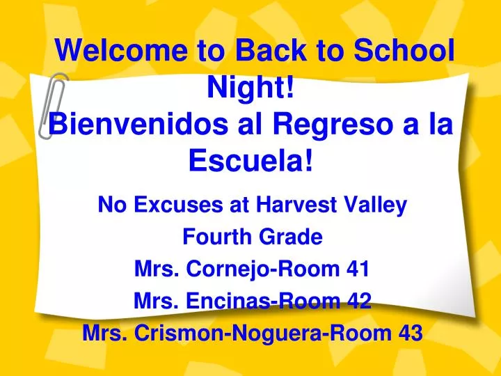 welcome to back to school night bienvenidos al regreso a la escuela