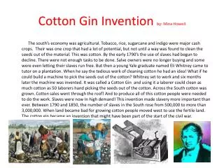 Cotton Gin Invention by: Mina Howell