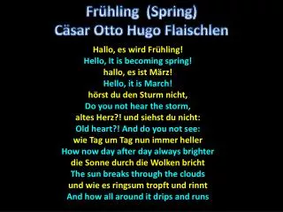 Hallo , es wird Frühling! Hello, It is becoming spring! hallo , es ist März! Hello, it is March!