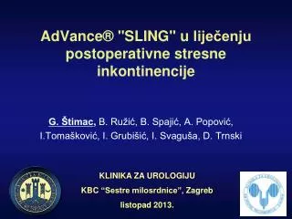 a d v ance sling u lije enju postoperativne stresne inkontinencije