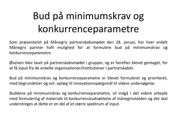 bud p minimumskrav og konkurrenceparametre