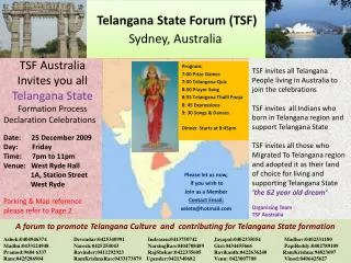 Telangana State Forum (TSF) Sydney, Australia