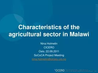 Characteristics of the agricultural sector in Malawi