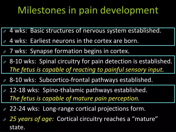 milestones in pain development