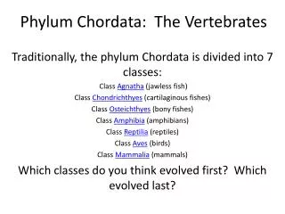 Phylum Chordata : The Vertebrates