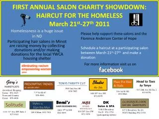 FIRST ANNUAL SALON CHARITY SHOWDOWN: HAIRCUT FOR THE HOMELESS March 21 st -27 th 2011