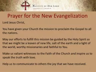 Prayer for the New Evangelization