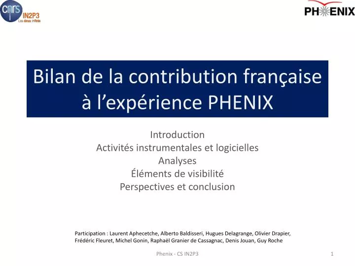 bilan de la contribution fran aise l exp rience phenix