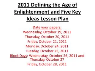 2011 Defining the Age of Enlightenment and Five Key Ideas Lesson Plan