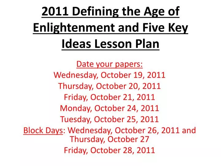 2011 defining the age of enlightenment and five key ideas lesson plan