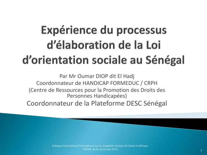 exp rience du processus d laboration de la loi d orientation sociale au s n gal