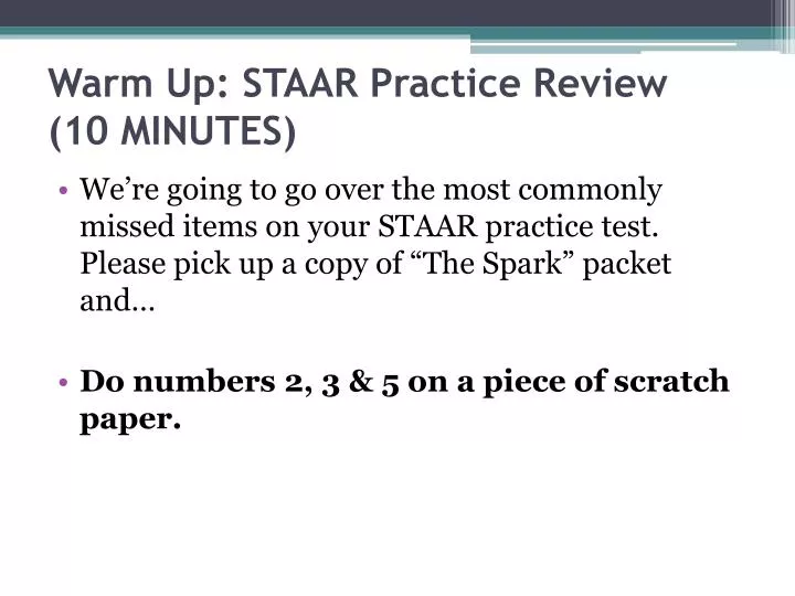 warm up staar practice review 10 minutes