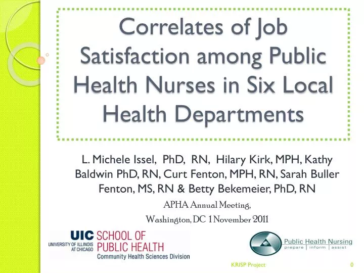 correlates of job satisfaction among public health nurses in six local health departments