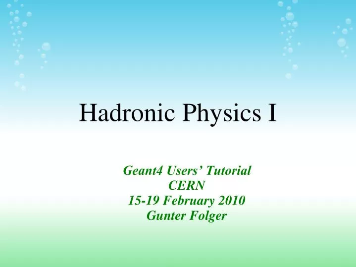 hadronic physics i