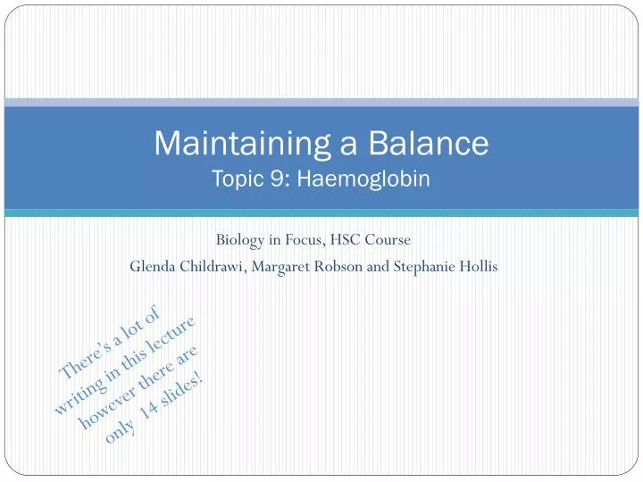 maintaining a balance topic 9 haemoglobin