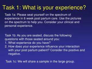 Task 1: What is your experience?