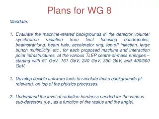 Plans for WG 8