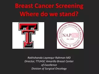 Breast Cancer Screening Where do we stand? Rakhshanda Layeequr Rahman MD