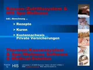 Kassen-/Zutrittssystem &amp; HIS Spa-Wellness inkl. Abrechnung … &gt; Rezepte &gt; Kuren