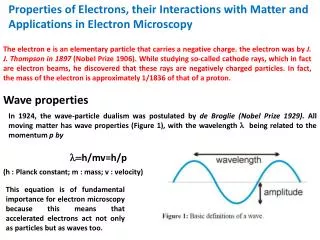 Properties of Electrons, their Interactions with Matter and Applications in Electron Microscopy