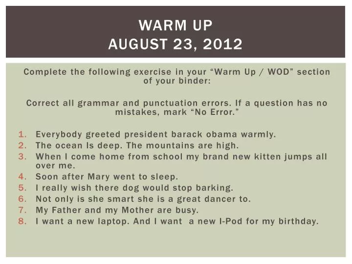warm up august 23 2012
