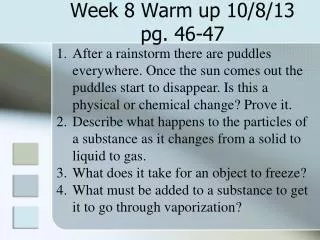 Week 8 Warm up 10/8/13 pg. 46-47