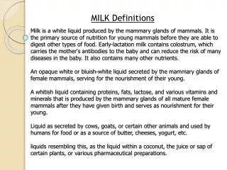 MILK Definitions