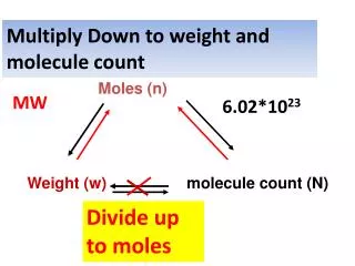 Moles (n) Weight (w) 		 molecule count (N)